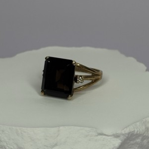 10K Yellow Gold Brown Tourmaline & Diamonds Ring Size 6