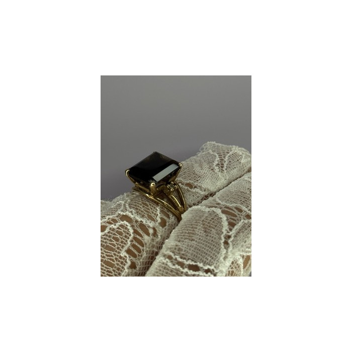 10K YELLOW GOLD BROWN TOURMALINE & DIAMONDS RING SIZE 6