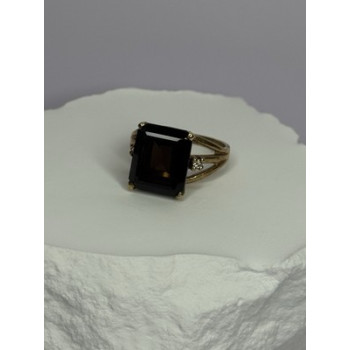 10K YELLOW GOLD BROWN TOURMALINE & DIAMONDS RING SIZE 6