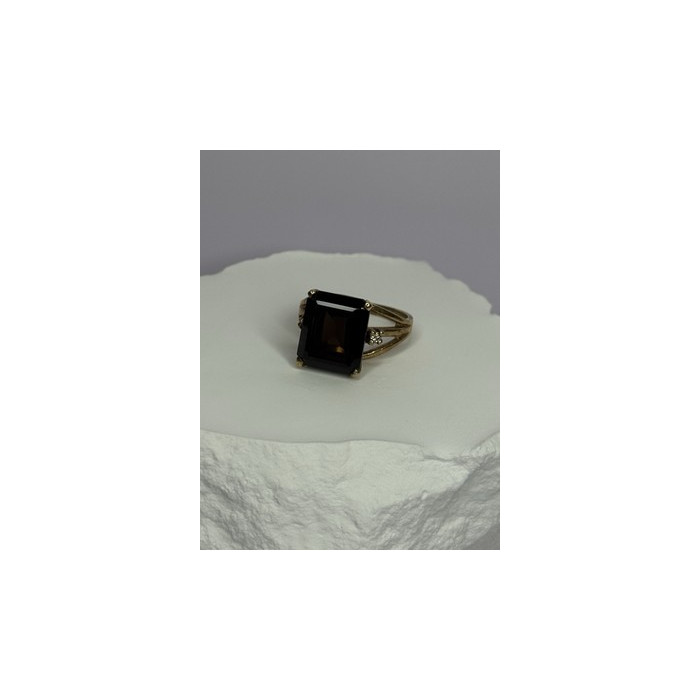 10K YELLOW GOLD BROWN TOURMALINE & DIAMONDS RING SIZE 6