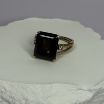 10K Yellow Gold Brown Tourmaline & Diamonds Ring Size 6
