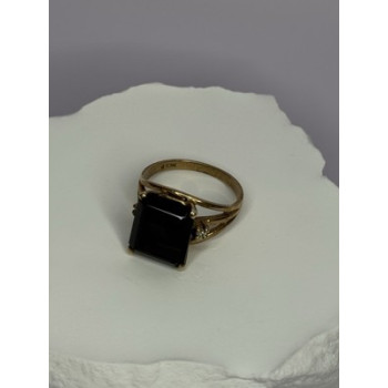 10K YELLOW GOLD BROWN TOURMALINE & DIAMONDS RING SIZE 6