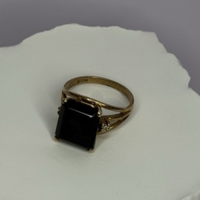 10K Yellow Gold Brown Tourmaline & Diamonds Ring Size 6