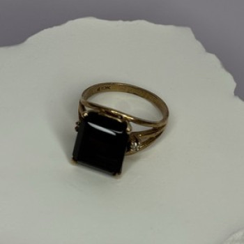 10K Yellow Gold Brown Tourmaline & Diamonds Ring Size 6