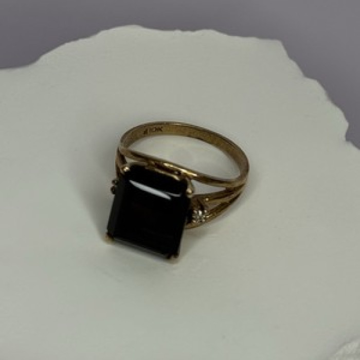 10K Yellow Gold Brown Tourmaline & Diamonds Ring Size 6