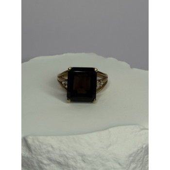 10K YELLOW GOLD BROWN TOURMALINE & DIAMONDS RING SIZE 6