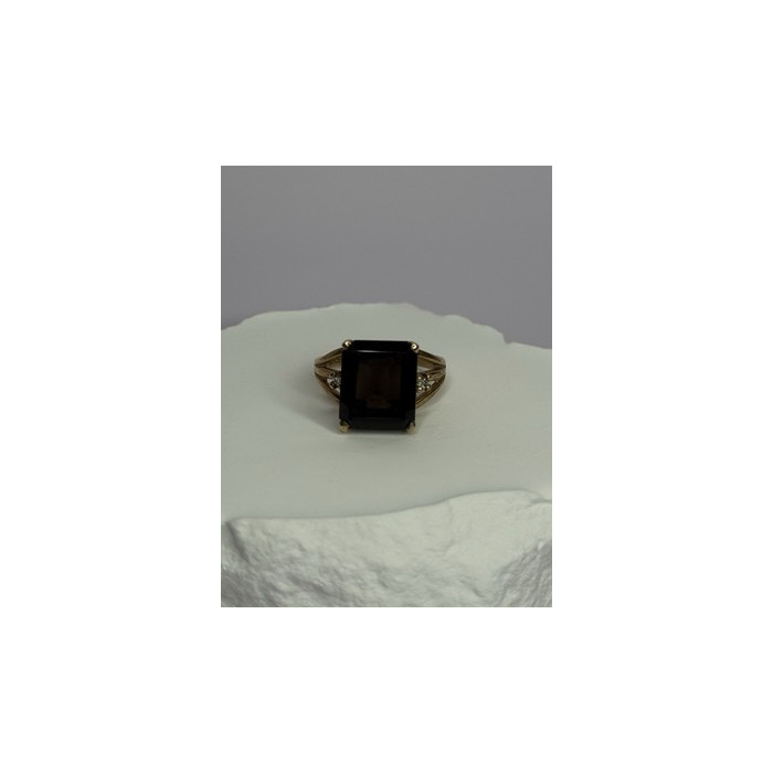 10K YELLOW GOLD BROWN TOURMALINE & DIAMONDS RING SIZE 6