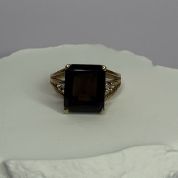 10K Yellow Gold Brown Tourmaline & Diamonds Ring Size 6