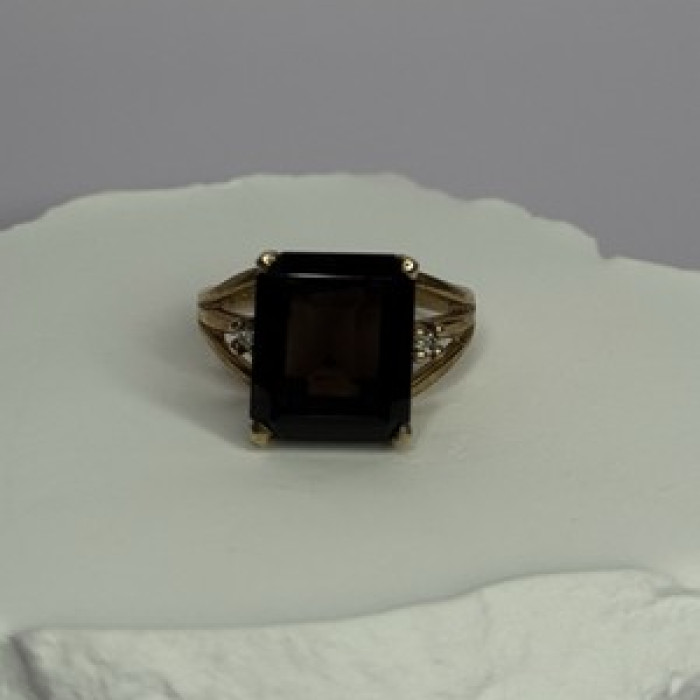 10K Yellow Gold Brown Tourmaline & Diamonds Ring Size 6