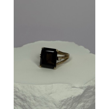 10K YELLOW GOLD BROWN TOURMALINE & DIAMONDS RING SIZE 6