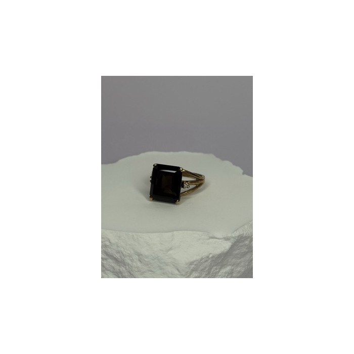 10K YELLOW GOLD BROWN TOURMALINE & DIAMONDS RING SIZE 6