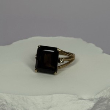 10K Yellow Gold Brown Tourmaline & Diamonds Ring Size 6