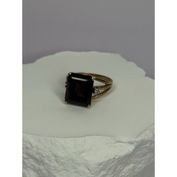 10K YELLOW GOLD BROWN TOURMALINE & DIAMONDS RING SIZE 6