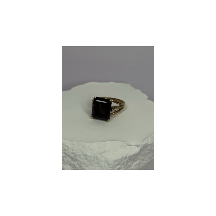 10K YELLOW GOLD BROWN TOURMALINE & DIAMONDS RING SIZE 6