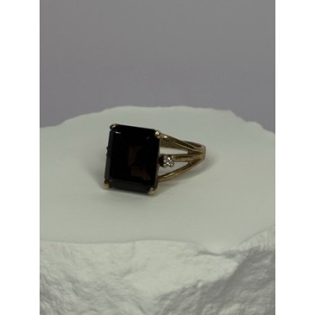 10K YELLOW GOLD BROWN TOURMALINE & DIAMONDS RING SIZE 6
