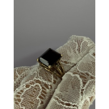 10K YELLOW GOLD BROWN TOURMALINE & DIAMONDS RING SIZE 6