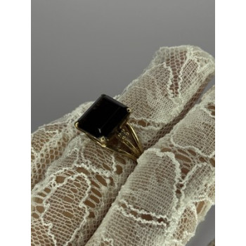 10K YELLOW GOLD BROWN TOURMALINE & DIAMONDS RING SIZE 6