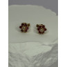 14K YELLOW GOLD RUBY & DIAMONDS FLOWER EARRINGS LENGTH 0.25 INCH