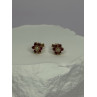 14K YELLOW GOLD RUBY & DIAMONDS FLOWER EARRINGS LENGTH 0.25 INCH