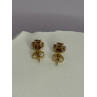 14K YELLOW GOLD RUBY & DIAMONDS FLOWER EARRINGS LENGTH 0.25 INCH
