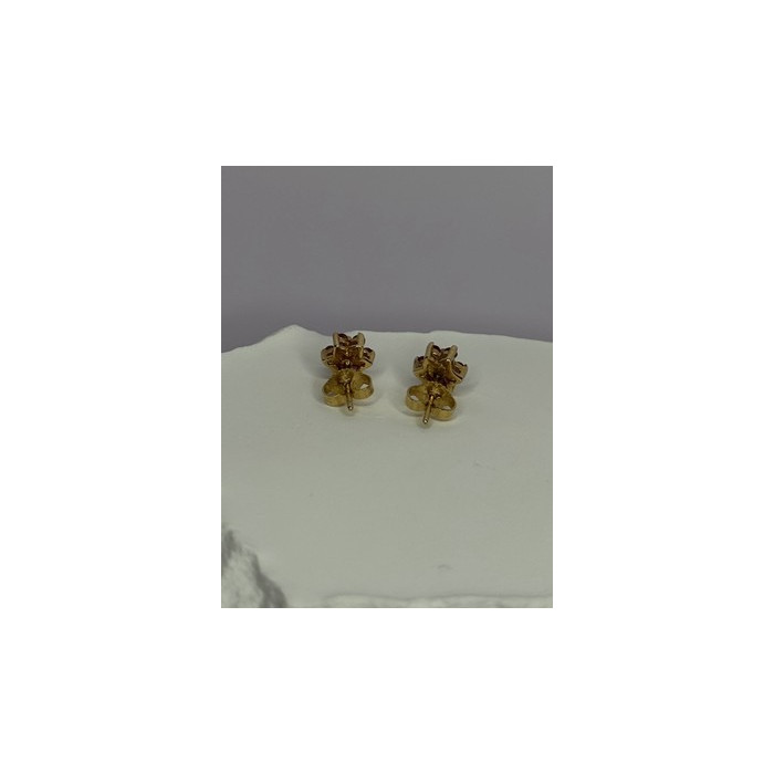 14K YELLOW GOLD RUBY & DIAMONDS FLOWER EARRINGS LENGTH 0.25 INCH