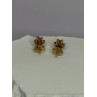 14K YELLOW GOLD RUBY & DIAMONDS FLOWER EARRINGS LENGTH 0.25 INCH