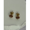 14K YELLOW GOLD RUBY & DIAMONDS FLOWER EARRINGS LENGTH 0.25 INCH
