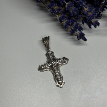 925 Sterling Silver CZ Cross Length 48 Mm