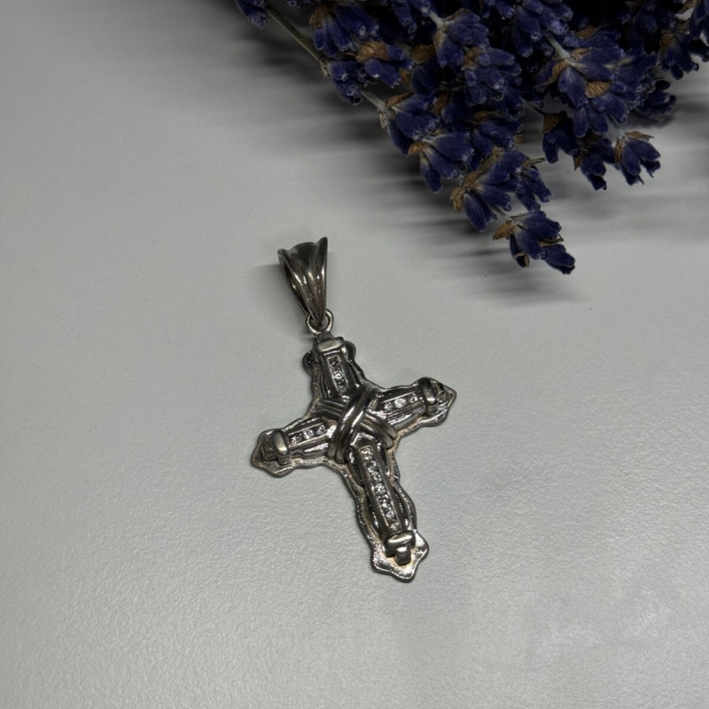 925 Sterling Silver CZ Cross Length 48 Mm