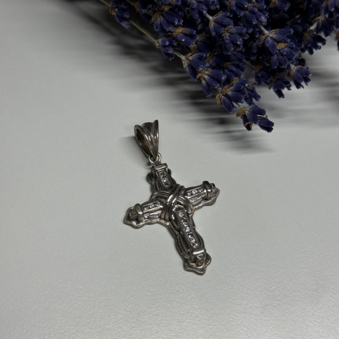 925 Sterling Silver CZ Cross Length 48 Mm