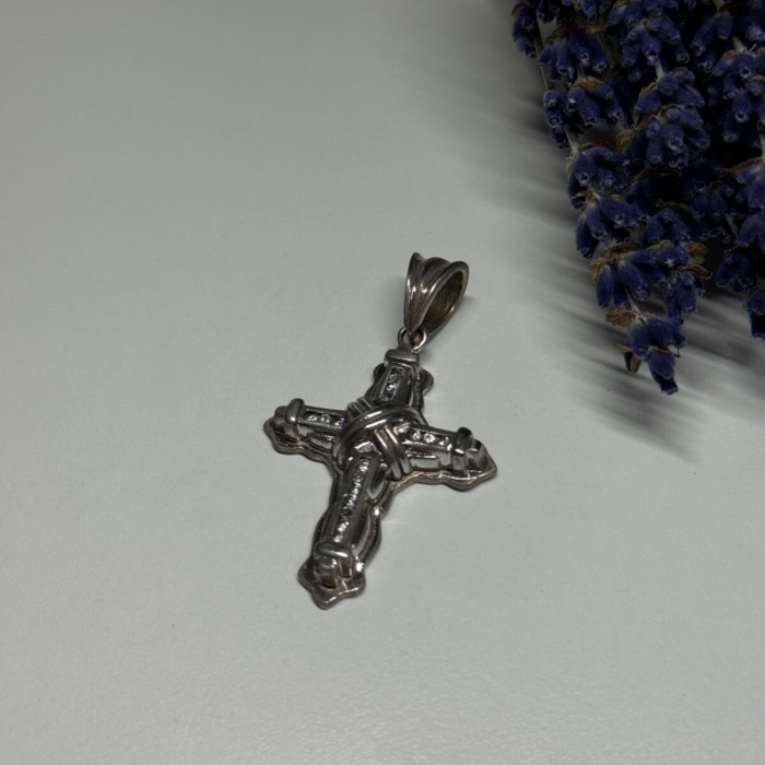 925 Sterling Silver CZ Cross Length 48 Mm