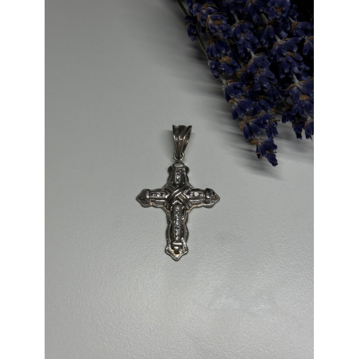 925 Sterling Silver CZ Cross Length 48 Mm