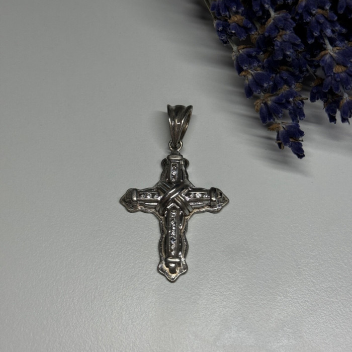 925 Sterling Silver CZ Cross Length 48 Mm