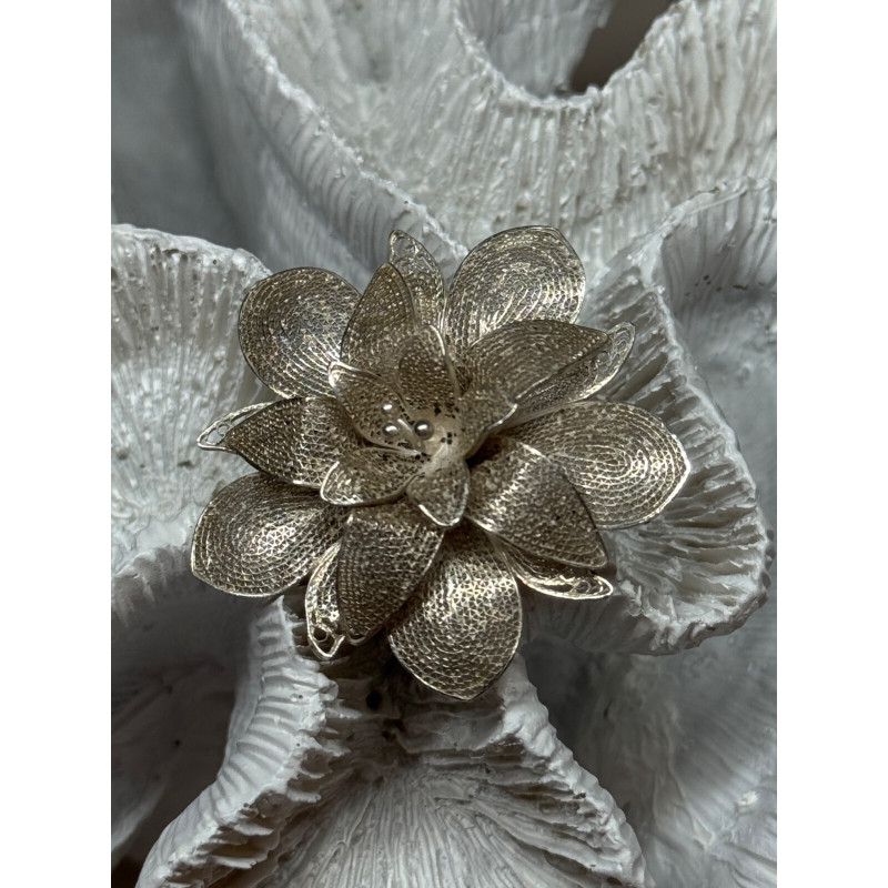 925 Sterling Silver Flower Brooch Length 1.8 Inch