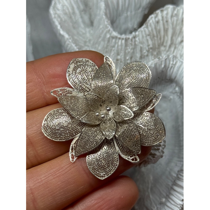 925 Sterling Silver Flower Brooch Length 1.8 Inch