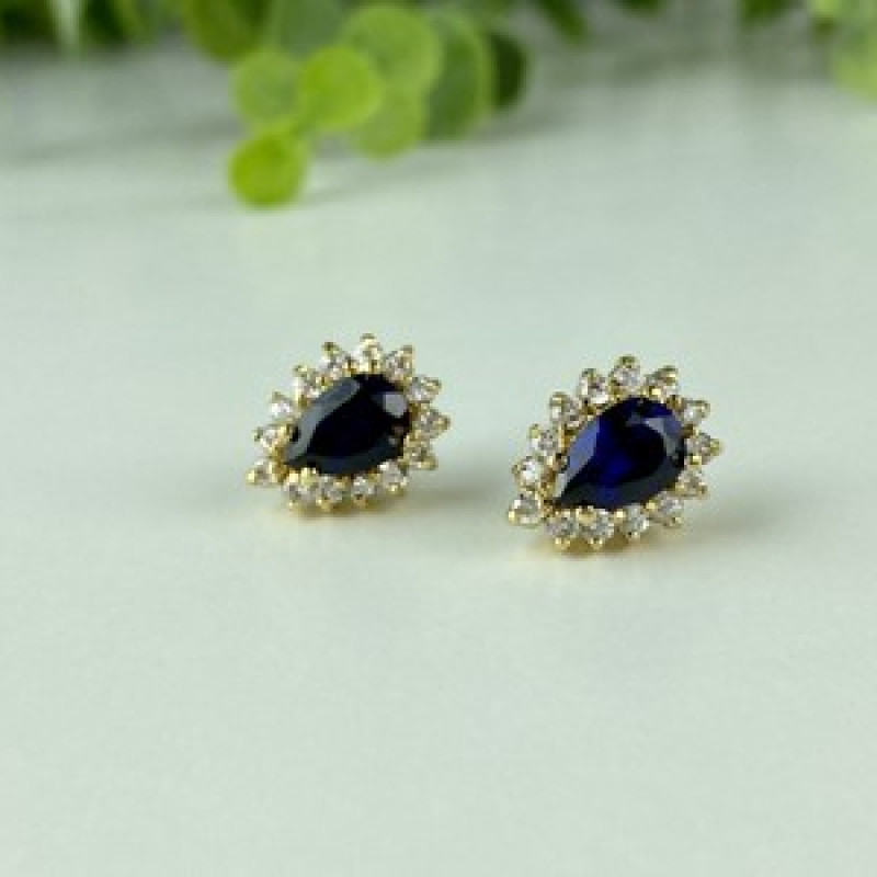 925 Sterling Silver Gold Plated Sapphires & CZ Earrings