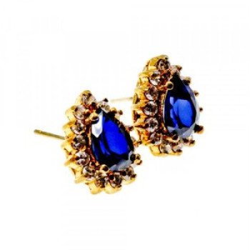 925 Sterling Silver Gold Plated Sapphires & CZ Earrings