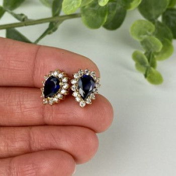 925 Sterling Silver Gold Plated Sapphires & CZ Earrings