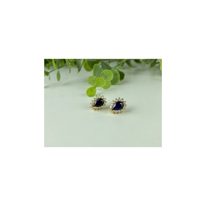 925 Sterling Silver Gold Plated Sapphires & CZ Earrings