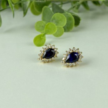 925 Sterling Silver Gold Plated Sapphires & CZ Earrings