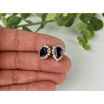 925 Sterling Silver Gold Plated Sapphires & CZ Earrings