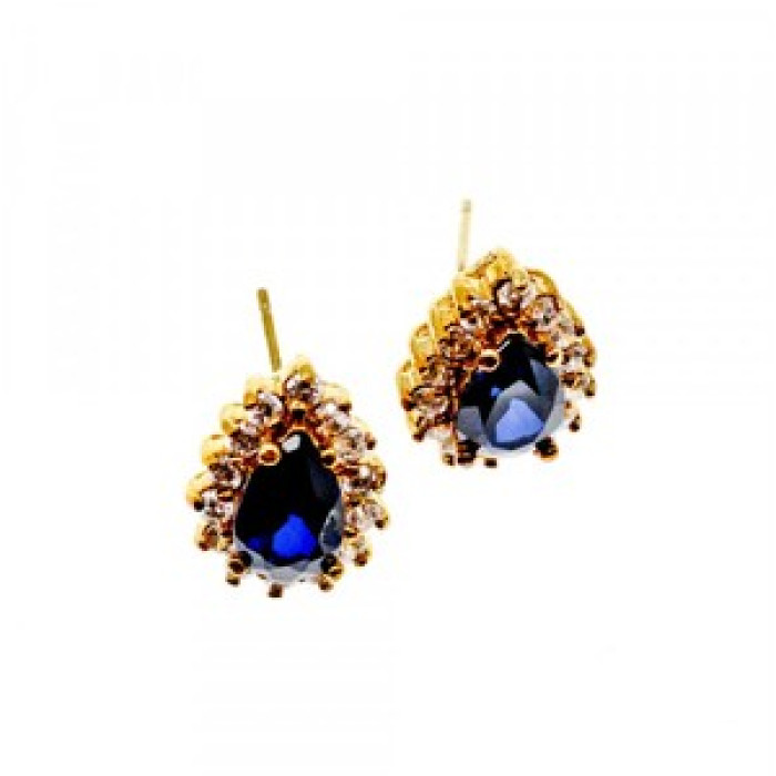 925 Sterling Silver Gold Plated Sapphires & CZ Earrings
