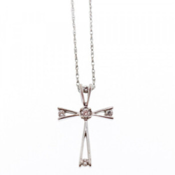 10K White Gold Diamonds Chain With Cross