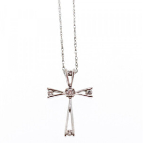 10K White Gold Diamonds Chain With Cross