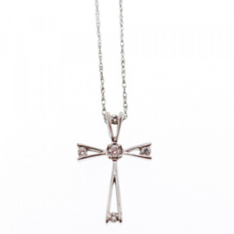 10K White Gold Diamonds Chain With Cross