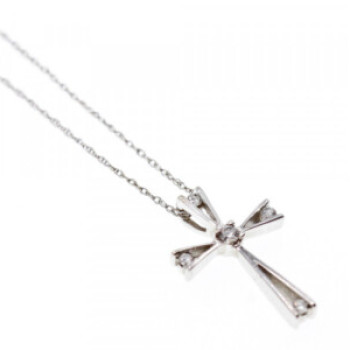 10K White Gold Diamonds Chain With Cross