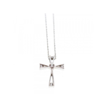 10K WHITE GOLD DIAMONDS CHAIN WITH CROSS