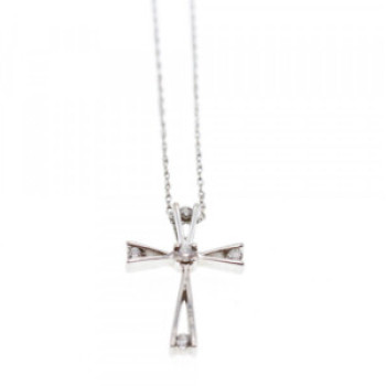 10K White Gold Diamonds Chain With Cross