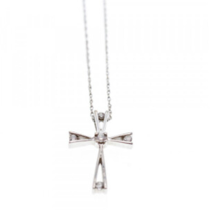 10K White Gold Diamonds Chain With Cross