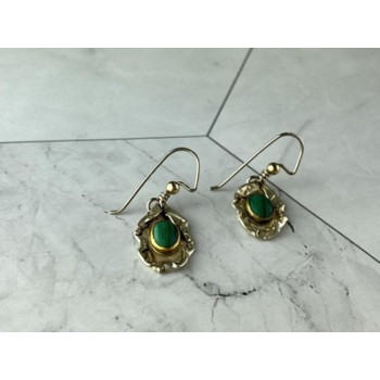 Vintage 925 Sterling Silver Malachite Earrings